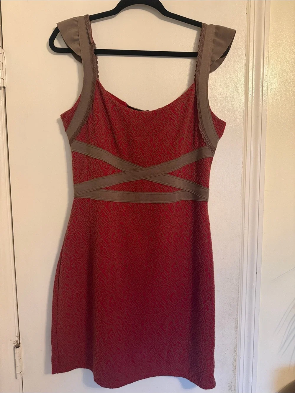 Free People red brown criss cross open back dress